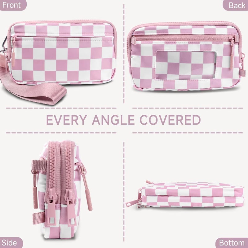 NBERMOTION Checkered Nylon Wristlet Wallets for Women RFID Blocking Purse With Credit Card Holder & Crossbody Strap - Image 5